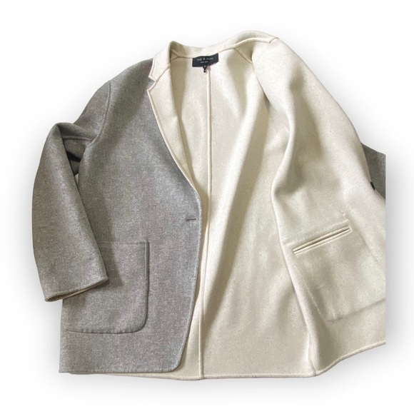 Rag‎ and Bone Mica Wool Felt Reversible Blazer, Gray/Ivory, Size 12 - Picture 11 of 15
